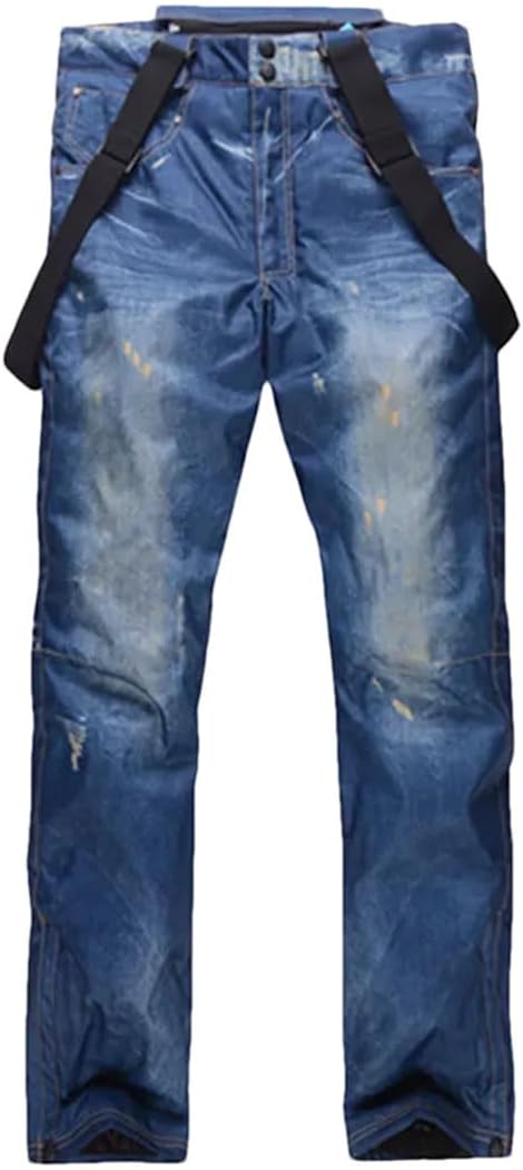 Men Women Jeans Ski Pants Winter Warm Outdoor Sports Wear Windproof Snow Trousers Couple Ski Snowboard Bibs Pants