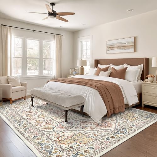 Rugland 5x7 Area Rugs - Stain Resistant Washable Rug, Anti Slip Rugs for Living Room, Vintage Tribal Area Rugs(Medallion 01-Multi, 5'x7')