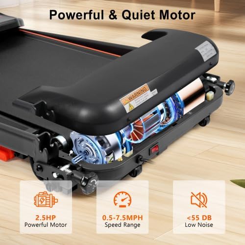 Caminadora Plegable Silenciosa 2.5HP, Capacidad 300 lbs, Velocidad 7.5 MPH miniatura 4