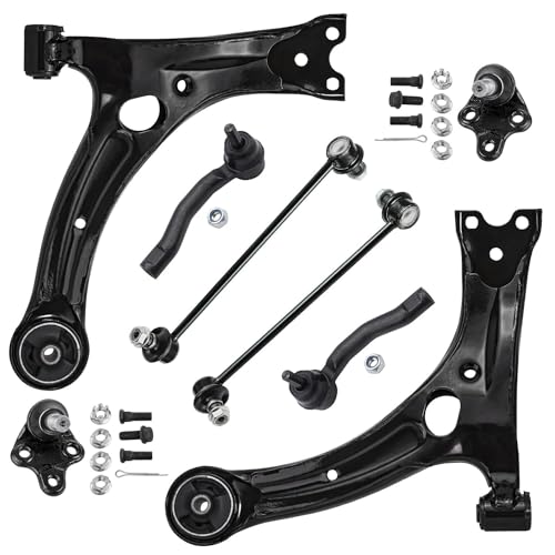 Image of Detroit Axle -Front End 8pc Suspension Kit for Toyota Corolla 2003 2004 2005 2006 2007 2008, 2 Lower Control Arms 2 Ball Joints 2 Sway Bar Links 2 Outer Tie Rods Replacement