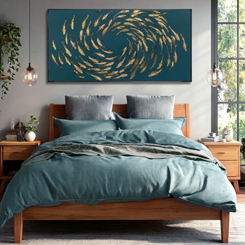 Image of Fish Gold Wall Decor Ocean Sea Framed Large Canvas Wall Art for Living Room Circle Print Pictures Paintings Artwork for Bedroom Office 24 inchx48 inch