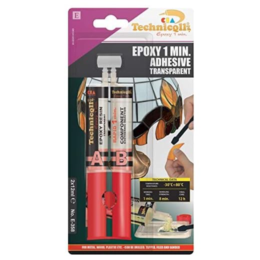 Epoxilim snabbhärdande 1 min 2 x 12 ml montering, reparation, limning på glas, porslin, keramik, plast, sten, betong, marmor, metaller, gummi, trä