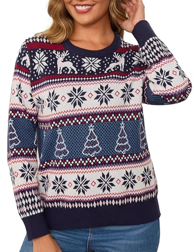 Leversic Weihnachtspullover Damen Christmas Pullover Strickpulli mit...