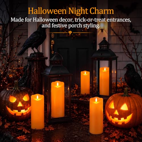 Image of Homemory Halloween Orange Waterproof LED Candles, Remote Timer, Set of 2