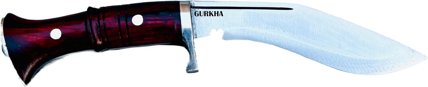 Gurkha Kukri Knife Authentic Hand-Hammered Hand Forged 4.25" Carbon Steel Blade Panawal Ankhola with Blocker Full Tang 8" Kukri Khukuri With Leather Sheath - Handmade In Nepal