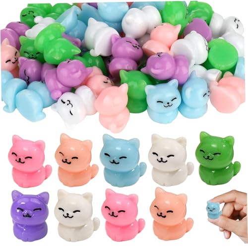 Micro paysage et jardin féerique avec 50 mini chats colorés en résine