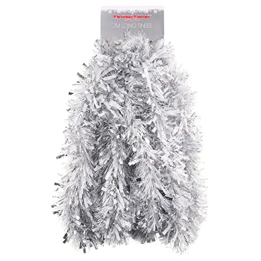 Christmas Concepts® 3m / 9.8ft Tinsel de Noël Chunky/Fine - Décoration de Noël - Tinsel de Haute qualité (Blanc Mat et Argent)
