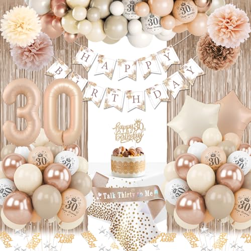 30 Cumpleaños Mujer, El Set de Decoracion 30 Cumpleaños Incluye Globos 30 Cumpleaños, Cinta Cumpleaños, Pancartas, Cortinas de lluvia e Inserciones Para Tartas, Adecuado Para Photocall 30 Cumpleaños