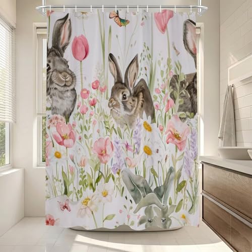 Rideau de douche imperméable et lavable 150x170 en polyester motif lapin - 5