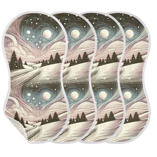 Muslin Baby Burp Cloths Set of 4, Soft Absorbent Moon and Stars Cotton Burping Cloth, Milk Spit Up Rags for Newborn Unisex, 22 x 11 Inch