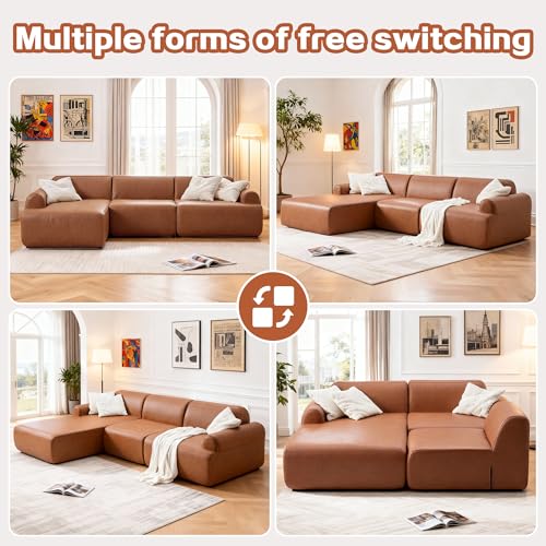 Image of KEIKI 2Seat Modular Boneless Sectional Corduroy Sofa Couch with Chaise for Living Room Home Office Family Friendly Homeowners Cozy Warm Perfect for Entertaining Refined Design Antique Brown