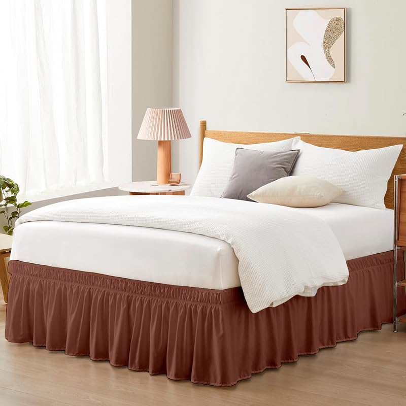 Microfiber Bed Skirt Wrap | Solid Easyfit King Size 15 Inch Drop Tailored Wrinkle Fade Resistance Soft Fabric Stylish Design Bedskirts- (Brown, 76 * 80 in)-image-30