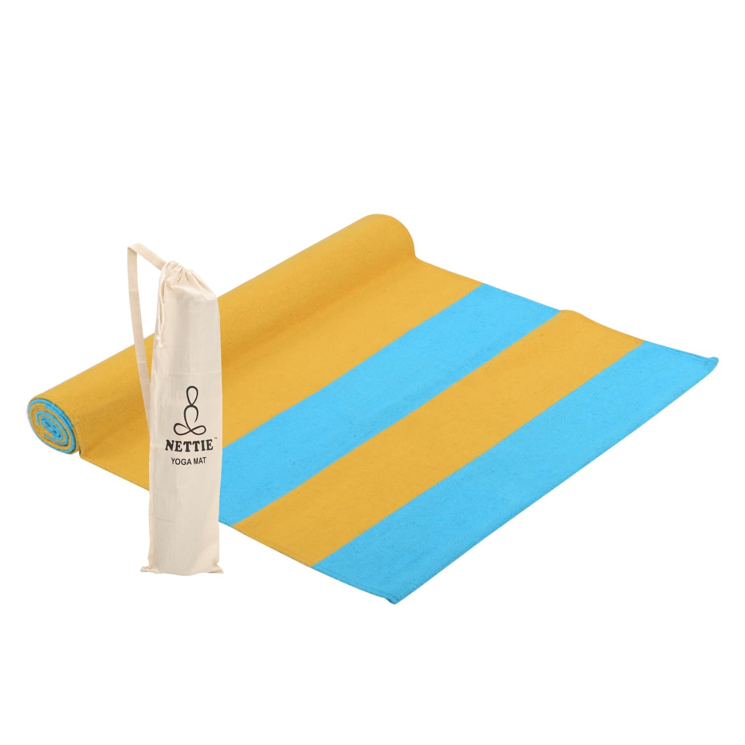 Nettie Organic Rubber Base Handloom Cotton Anti-Skid Yoga Mat, 180 cm x 72 cm (Yellow & Blue) (B07H4SJXNC) Amazon Price History, Amazon Price Tracker