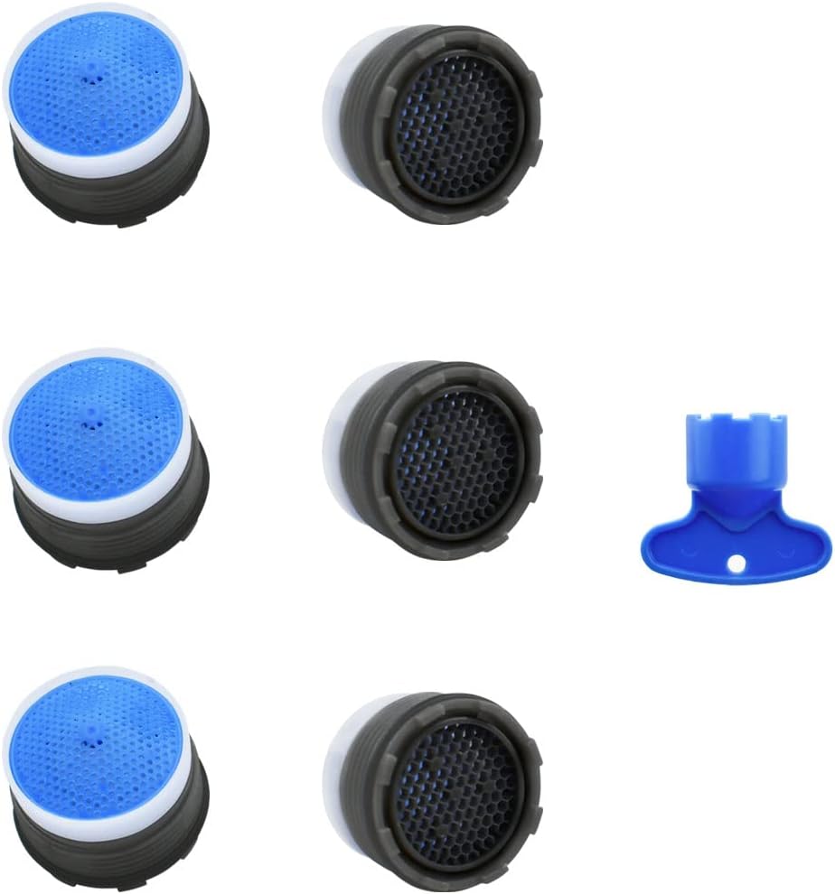 6Pcs Insert Faucet Aerator Cache Faucet Aerator with Key Removal Wrench Tool Tap Aerators Flow