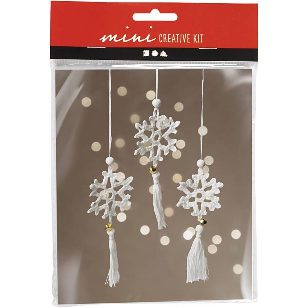 Mini Craft Crochet Kit - Crochet Your Own White Snowflake Ornaments with Cotton Yarn - Intermediate Level Craft Kit