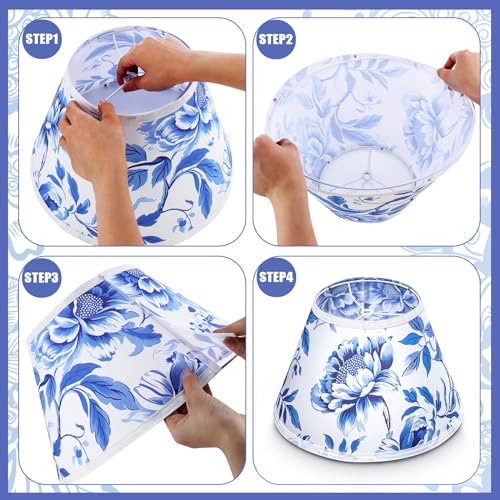 Tujoe Blue And White Medium Lamp Shade Chinoiserie Barrel Fabric Lampshade For Table Lamp And Floor Light 7 X 13 X 7.8 Inch Spider Model Wedding Bedroom Living Room Decoration thumb #4
