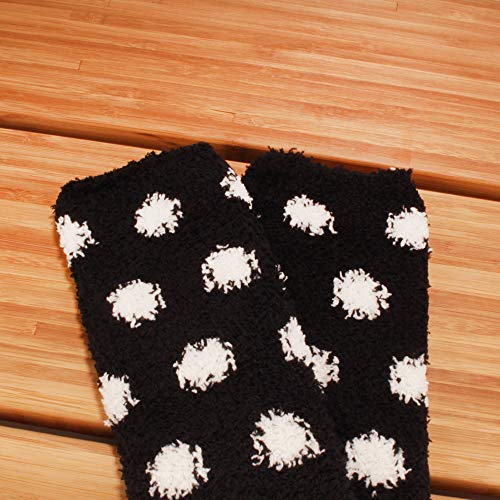 Image of BambooMN Women's Fuzzy Knee High Socks - Polka Dots and Solid Colors - 2 Sizes - 1 Pair Pack