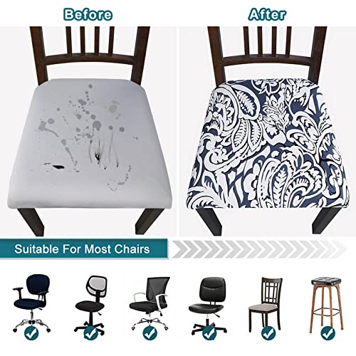 Image of SearchI Seat Covers for Dining Room Chairs Stretch Printed Chair Seat Covers Set of 6, Removable Washable Upholstered Chair Seat Protector Cushion Slipcovers for Kitchen, Office(Flowers Pattern9)