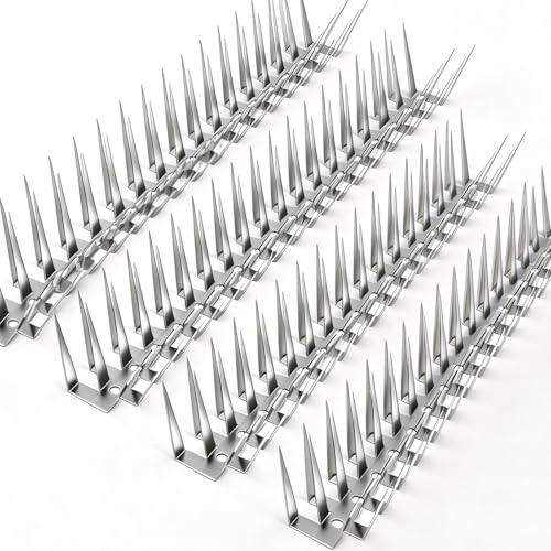 Puthpy Bird Spikes 1.5M Stainless Steel Bird Deterrent Spikes for Outside Pigeon and Small Bird Control Easy to Install Fence Roof Window Spikes 5 Strips 5 Feet Coverage