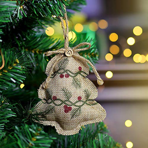 Yosichy Rustic Christmas Tree Ornaments Stocking Decorations Burlap Country Christmas Stocking Ball Tree Bell With Red And Green Holly Leaves For Holiday Party Decor-8Pcs #TOP4