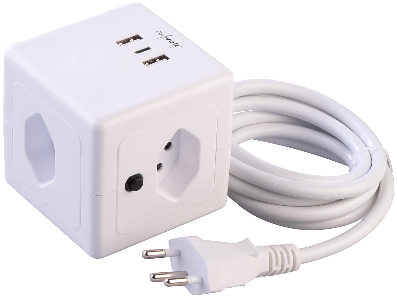 revolt Schweiz Steckdosenwürfel: CH: 4er-Set 4-Fach-Steckdosen-Würfel mit USB-C PD 20 W & 2X USB-A, QC (Steckdosenleiste mit Halterung, Steckdosenwürfel mit Anschluss, PC)