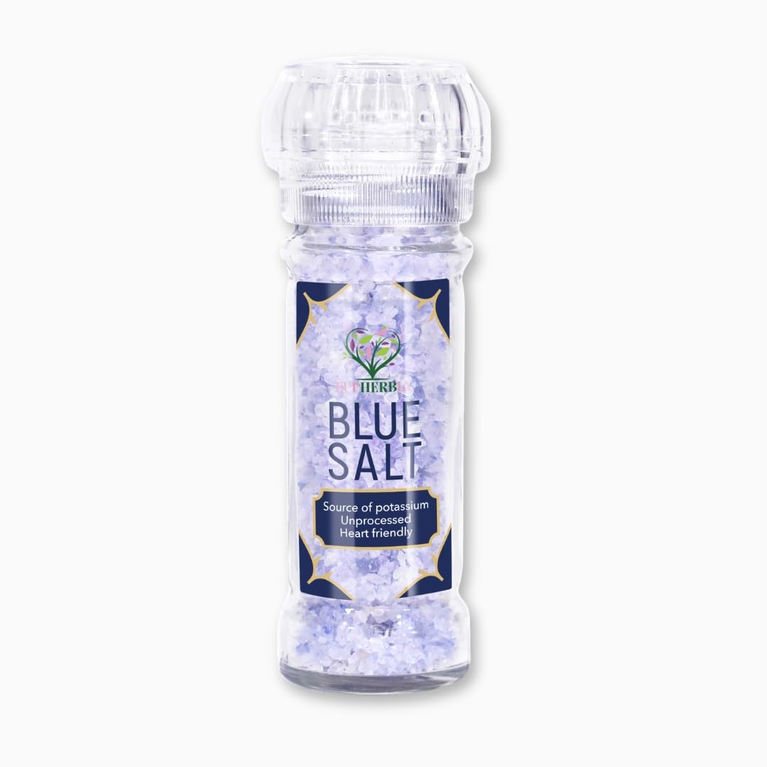 EUPHERBIA Blue Salt, Coarse, Rare Mineral Salt, High Potassium, Lower Sodium, Natural, Unprocessed, Hand Harvested, Kosher Certified, 100g (3.5 Oz)