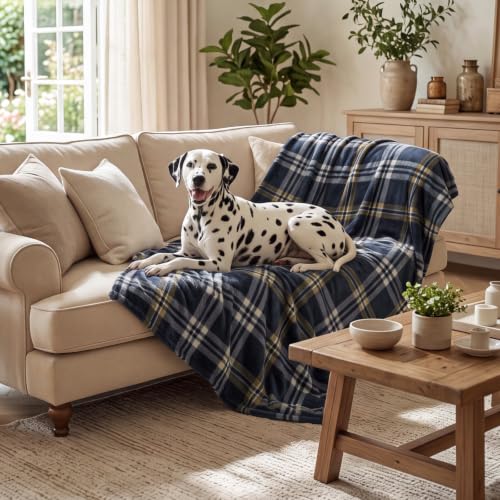 Image of BEDELITE Plaid Fleece Twin Blanket, Navy Tartan 60x80 Inches