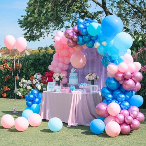 Image of Pink and Blue Balloons,12 Inch Metallic Baby Blue Pink Purple Balloons,Latex Balloon with Ribbon,for Girl Birthday Baby Shower Gender Reveal Party Decorations