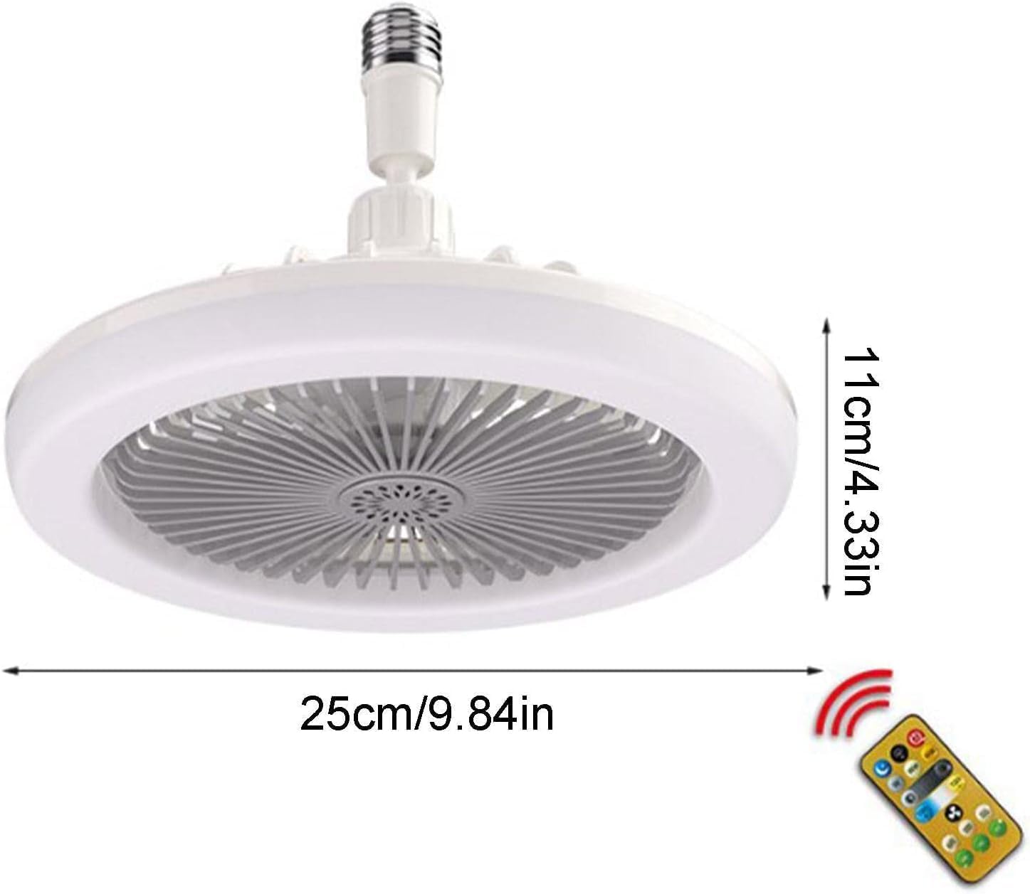 Socket Fan Ceiling Fan With Light and Remote - LED Bulb, Screw-in, Quiet for Kitchen, Bathroom, Store Room, Garage (Yellow)