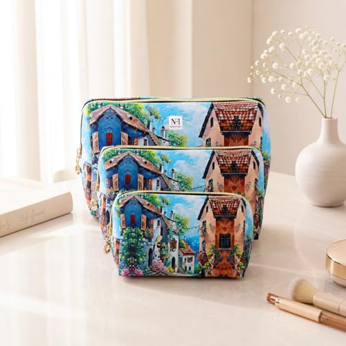 Image of NFI essentials Set of 3 Printed Cosmetic Pouch for Women, Stylish Pouches for Makeup Accessories Travel Pouch,Makeup Pouch,Vanity Case,Jewellery Pouch,Toiletry Make up Bag.