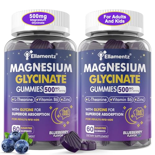 Ellamentz Magnesium Glycinate Gummies 250mg (Sugar-Free, 120-count 2-Pack)