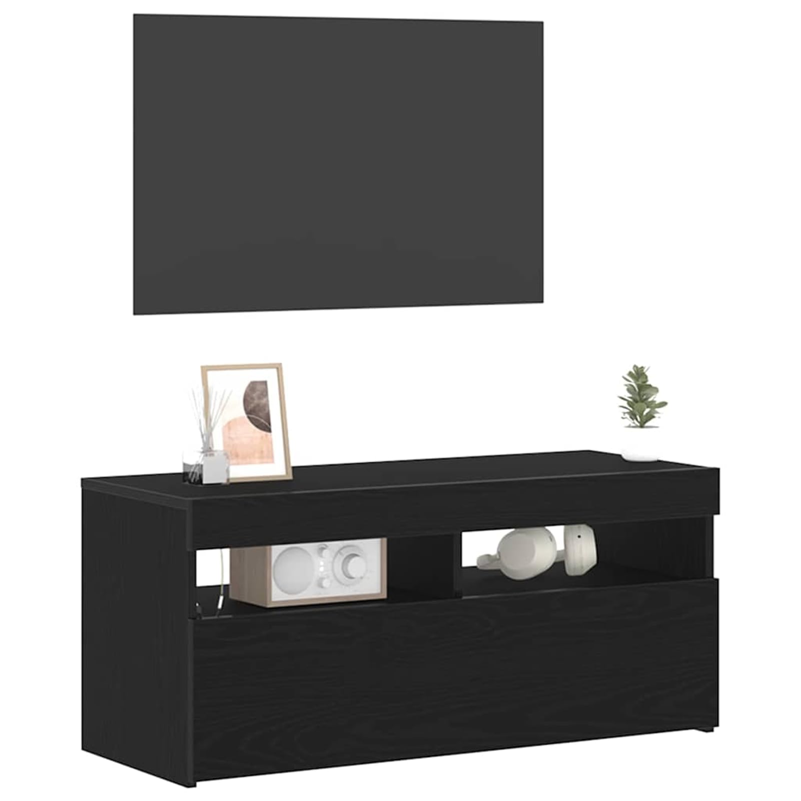 Gecheer TV-Schränk Schwarz 90 x 35 x 40 cm Holzwerkstoff, Fernsehschrank Fernsehtisch TV-Lowboard für Wohnzimmer Home-Cinema Gamerzimmer862554