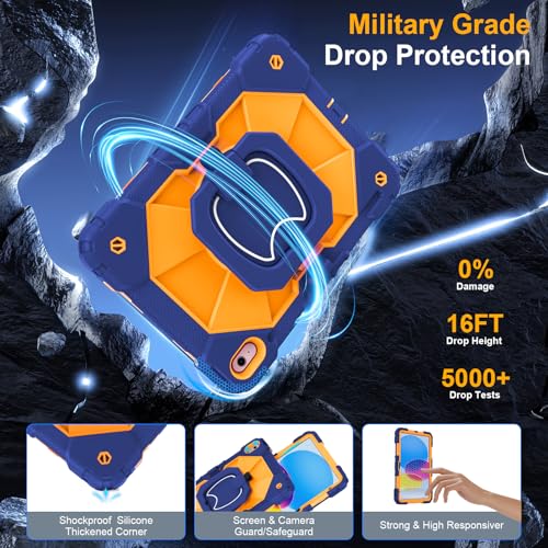 Image of Case for iPad (A16) 11th Generation 11 Inch 2025, Ubearkk for iPad 10th Generation 10.9 inch 2022 case with Screen Protector 360 Degree Rotating Stand Shoulder Strap Pencil Holder, Navy Orange