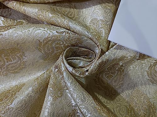Tissu brocart de soie au mètre doré crème pour couture au détail