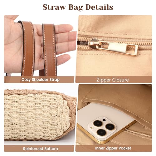 Image of Tavaleu Straw Beach Bags for Women, Tote Handbag Shoulder Bag for Women, Beach Straw Purse Buckets Summer Fashion Hobo Bags