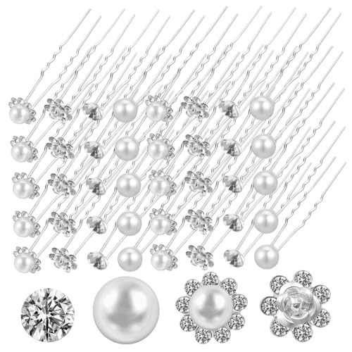 Horquillas de Perlas Brillantes Antideslizantes Pack de 40 para Peinados Moño en U