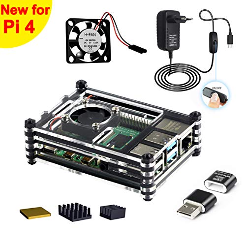 Jun_Electronic Boîtier pour Raspberry Pi 4 avec alimentation 5 V 3 A Coque + Power EU.