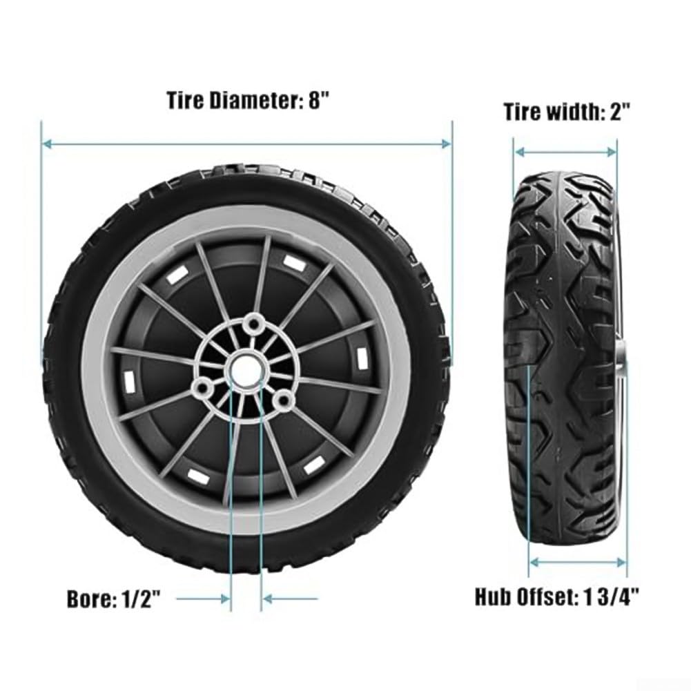 Conjunto de rueda de cortacésped para Toro 107-3708 delantero, 107-3709 trasero, compatible con modelos serie 20053 a 20384 (2 piezas)