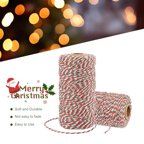 Image of jijAcraft Christmas Twine String, 328 Feet Red Green and White Bakers Twine String, 2MM Heavy Duty Packing String for DIY Crafts, Christmas Decoration, Gift Wrapping, Craft Wrapping