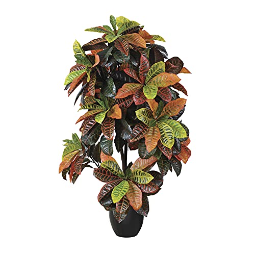 Plantawa Planta Crotón 140 Cm Plantas Artificiales Decoración Para Interior Y Exterior, Planta Artificial Con Maceta Para Hogar Ideal Para Salón Cocina Terraza O Jardín