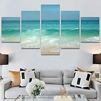 SIGNWIN 5 Panel Canvas Wall Art Beach Blue Coastal Cool Photography Relax/Calm for Home Decorations Ready to Hang - 60
