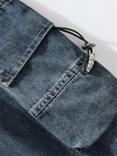 Dvbfufv Men's Summer Straight Multi-Pockets Wide Leg Denim Cargo Pants Large Size Lightweight Baggy Jeans Trousers3