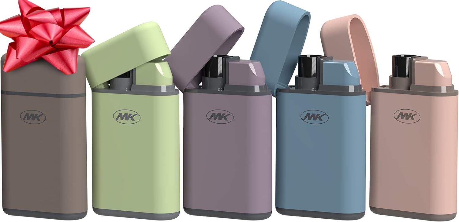 MK Lighter 5pc. Pocket Lighters with Torch Flame, Refillable Tank, Ideal for Lighting Candle, BBQ Grill, Prepping and Camping Supplies, Multipurpose Lighters in Assortment Pastel Colors