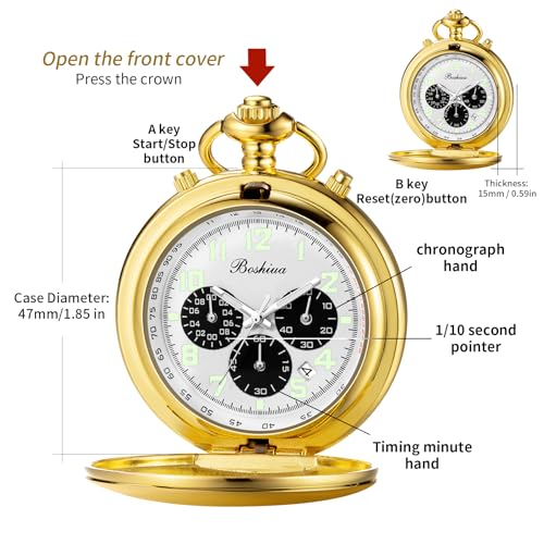 Image of BOSHIYA Multifunctional Stopwatch Calendar Silver Gold Black Pocket Watch with Bracelet