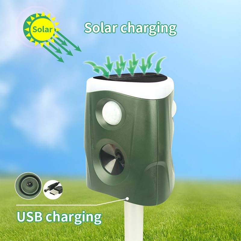 Ultraschall Tiervertreiber, 360° katzenschreck für Garten, Katzenabwehr Solar Ultraschall Tiervertreiber, Dreiseitige Lautsprecher, Wasserdicht Nach IP66, 4 Modi Katzenschreck Ultraschall