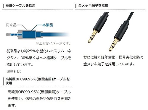 (未使用･未開封品)　エレコム ステレオミニプラグ オーディオケーブル 極細スリムコネクタ ブラック 1m DH-MMRN10 0pbj0lf Amazon | エレコム ステレオミニプラグ オーディオケーブル 極細