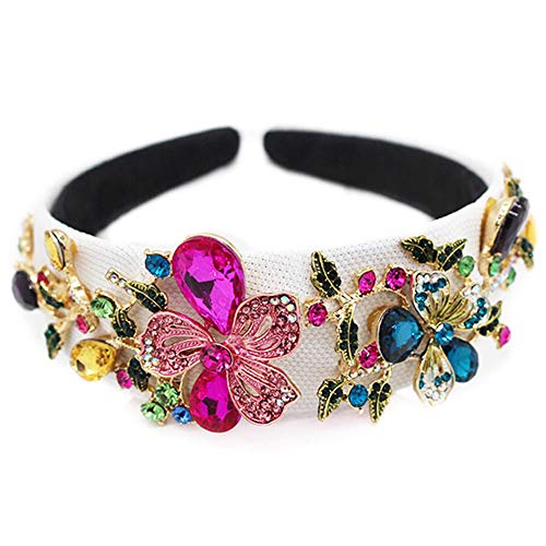 QTMY Fashion Rhinestone Flower Headband,Wide Hair Hoop for Women,Hair Accessories Head Band Headwear,White