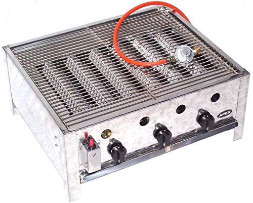 D&L Barbacoa de gas profesional 55510 + juego de parrilla 511 con parrilla, tapa del quemador y bandeja recogegrasa, acero inoxidable, 10 kW, 3 fuegos, parrilla de gas, parrilla de gas, parrilla