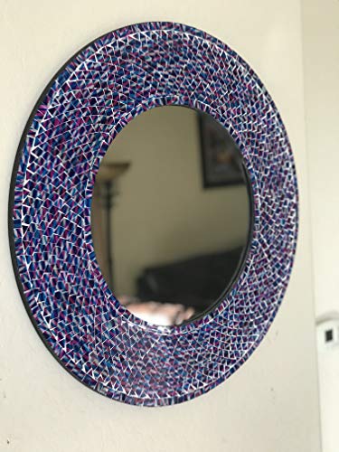 Decorshore 24 Inch Round Mosaic Wall Mirror, Decorative Bathroom Mirror, Wall Mounted Accent Decor In Blue Purple, Glass Mosaic Decor Wall Mirror #TOP1