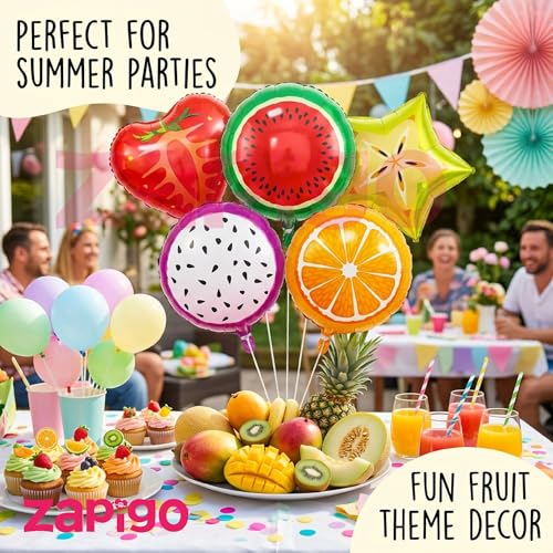 Image of Balloonistics Fruits Theme Happy Birthday Balloon Bouquet Pack Of 5